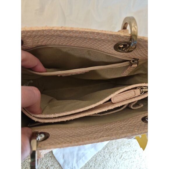 Talbots Blush Pink Genuine Italy Leather Tote Bag Snakeskin Embossed Purse - Picture 10 of 11